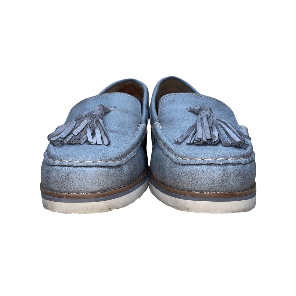 Brogues Women’s Light Blue Faux Leather Casual Slip-On Tassel Loafers Size 9.5M