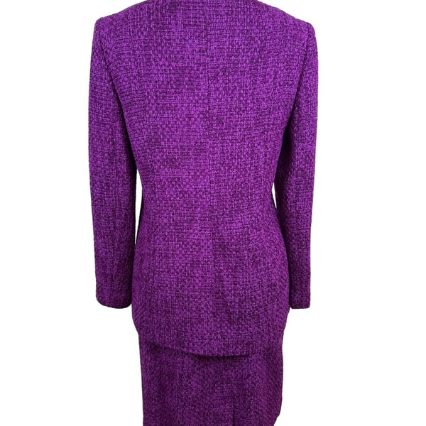 Dana Buchman Womens Purple Boucle Skirt Suit Set Size 10/12