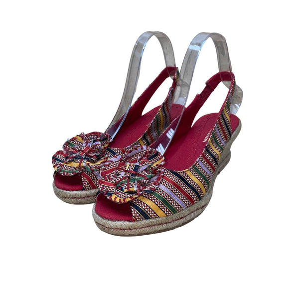 Naturalizer Women’s Red Multicolor Striped Slingback Bow Wedge Sandals Size 7M