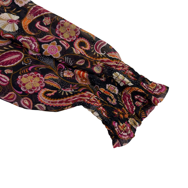 Loft Womens Black & Pink Paisley Print Long Sleeve Smocked Top Size XL