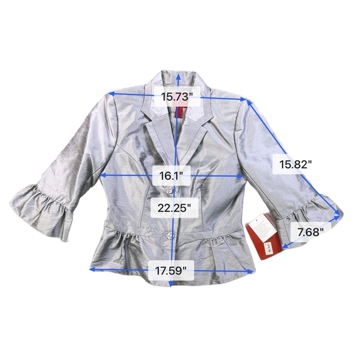 JS Collections Womens Silver Ruffled Peplum Blazer Jacket Size 8