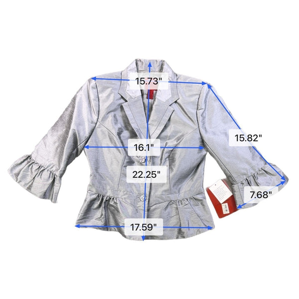 JS Collections Womens Silver Ruffled Peplum Blazer Jacket Size 8