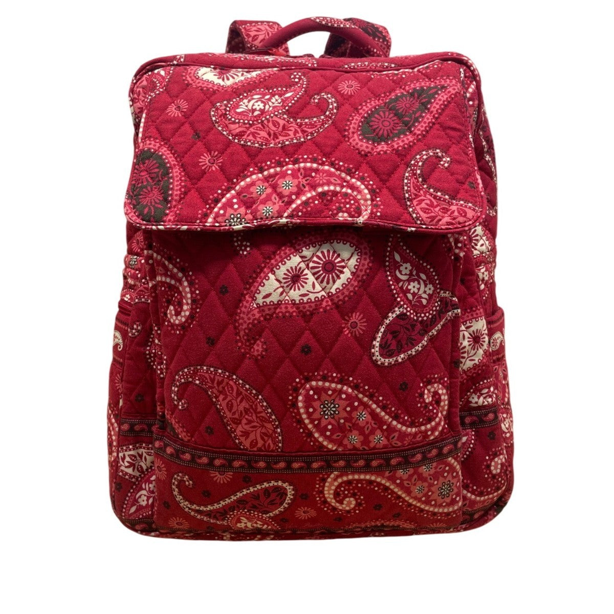 Vera Bradley Women’s Red Cotton Quilted Paisley Print Adjustable Straps Backpack