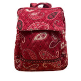 Vera Bradley Women’s Red Cotton Quilted Paisley Print Adjustable Straps Backpack