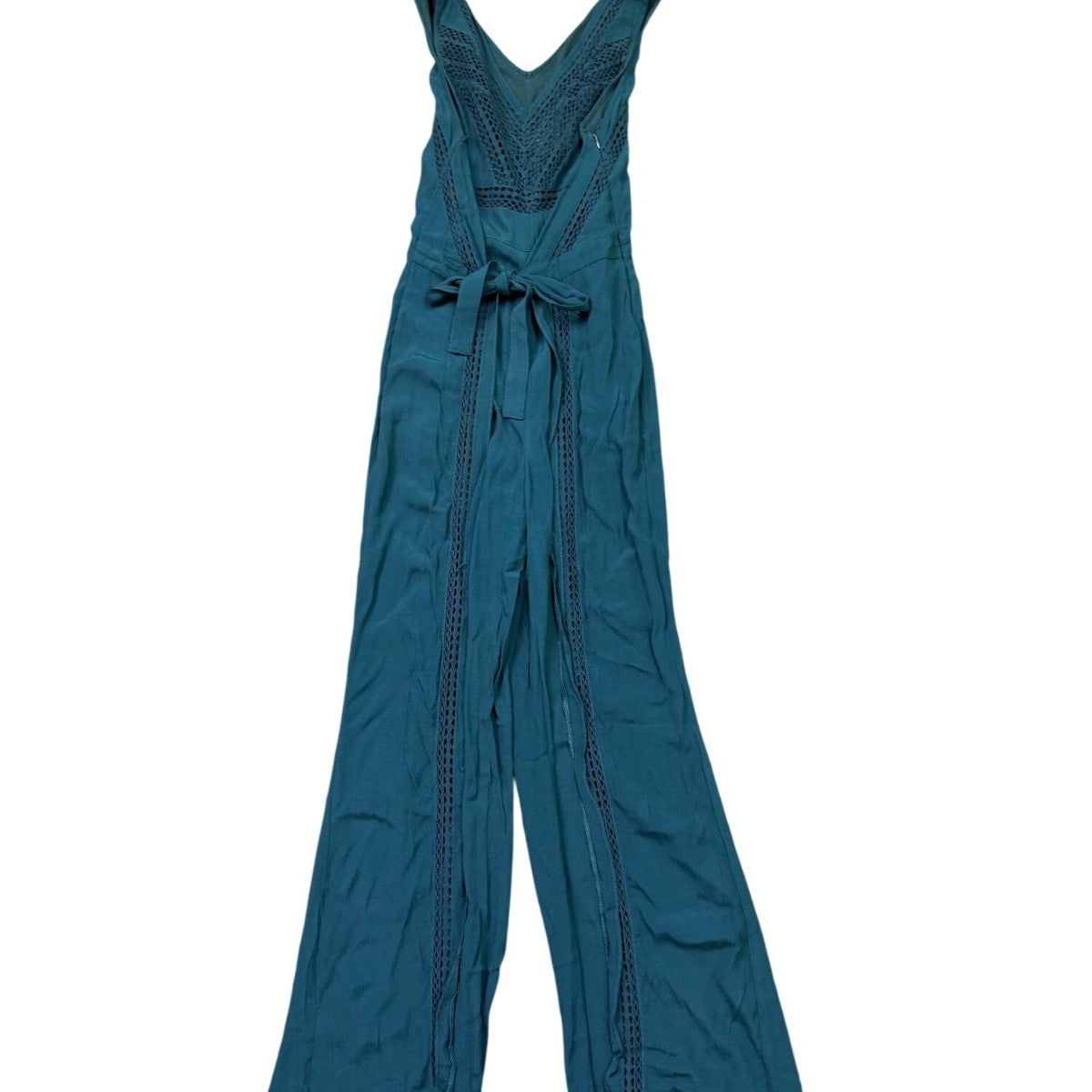 Elevenses Womens Teal Jumpsuit With Lace Accents Belted Wide-Leg Sleeveless Sz 6