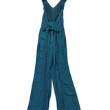 Elevenses Womens Teal Jumpsuit With Lace Accents Belted Wide-Leg Sleeveless Sz 6