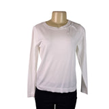 La Vila Milano Womens Eggshell Knit Sweater Bow Detail Long Sleeves Sz XS