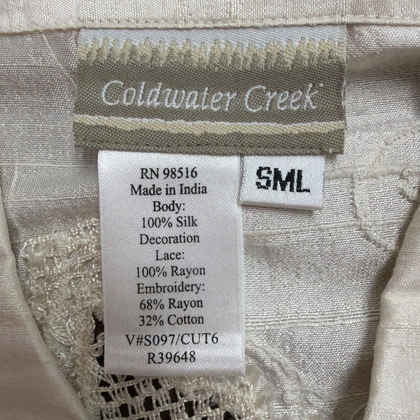 Coldwater Creek Womens Ivory 100% Silk Embroidered Long Sleeve Jacket Size S