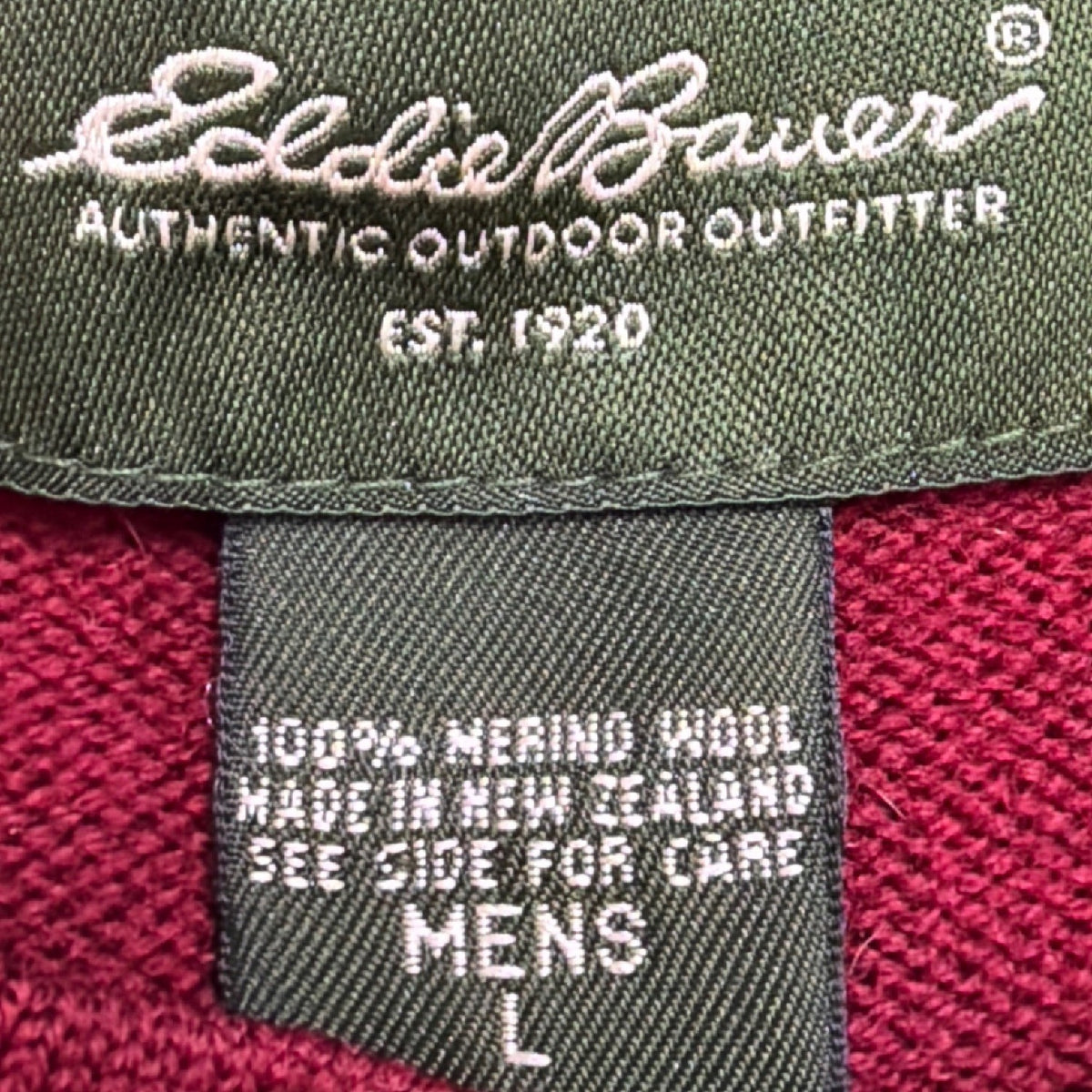 Eddie Bauer Mens Red Wool Crewneck Pullover Sweater Knit Long Sleeve Size L