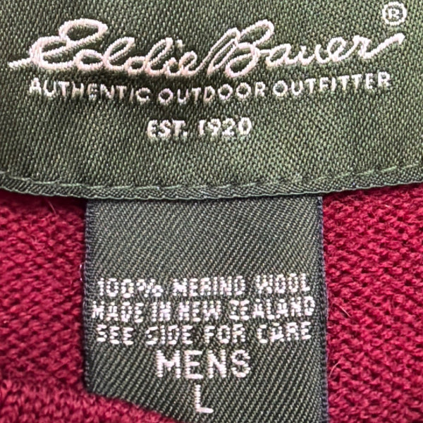 Eddie Bauer Mens Red Wool Crewneck Pullover Sweater Knit Long Sleeve Size L
