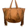 Expressions NYC Women’s Camel Brown Faux Leather Double Handle Fringe Tote Bag