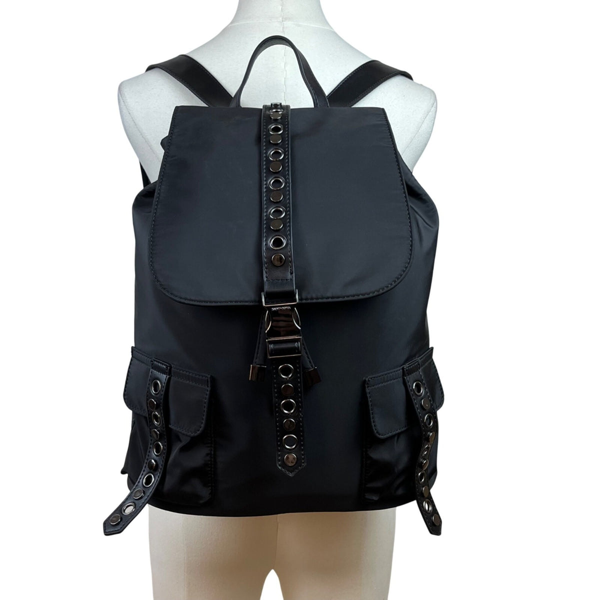 Saint & Sofia Black Nylon With Grommet Strap Design & Exterior Pockets Backpack