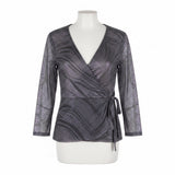 Zero 2 Eight Women’s Black Metallic Sheer Wrap Shirt With V-Neck Size L