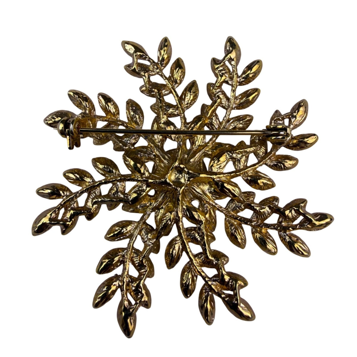 Vintage Gold Tone Womens Rhinestone Snowflake Brooch Jewelry Red/Multiple Stones
