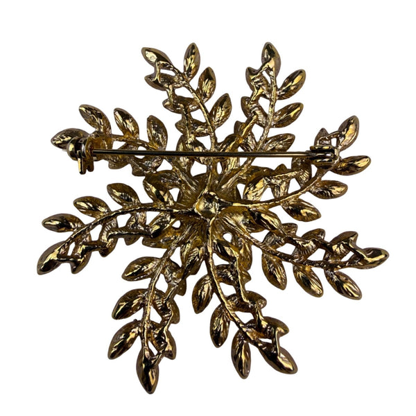 Vintage Gold Tone Womens Rhinestone Snowflake Brooch Jewelry Red/Multiple Stones