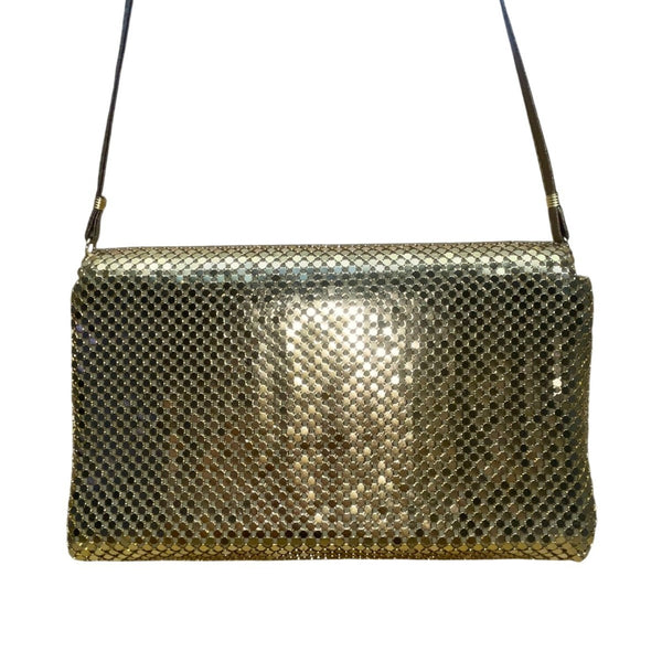 Vtg La Regale Women’s Gold Metal Mesh Shoulder Strap asymmetrical Evening Clutch