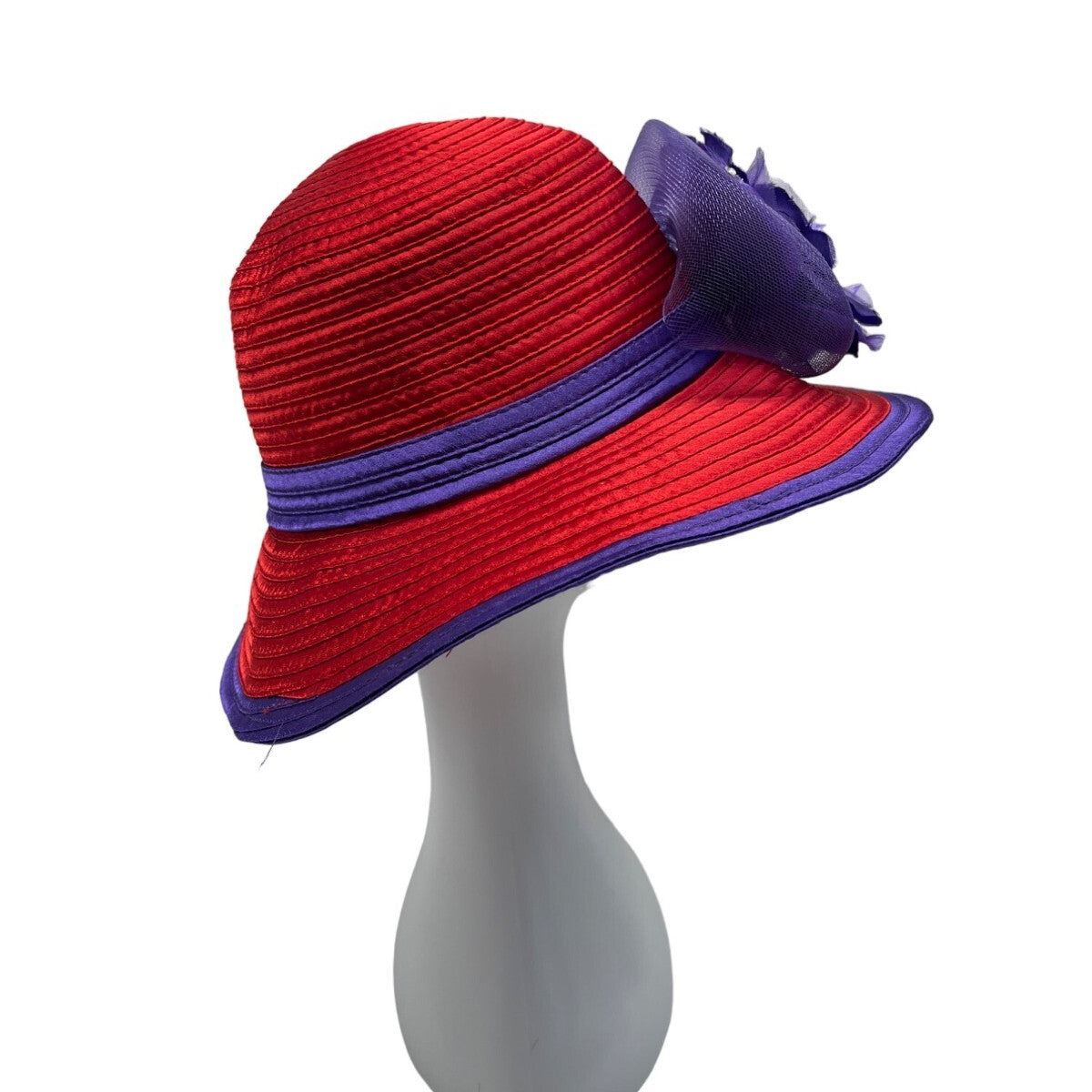 Red & Purple Womens Polyester Hat With Decorative Flower