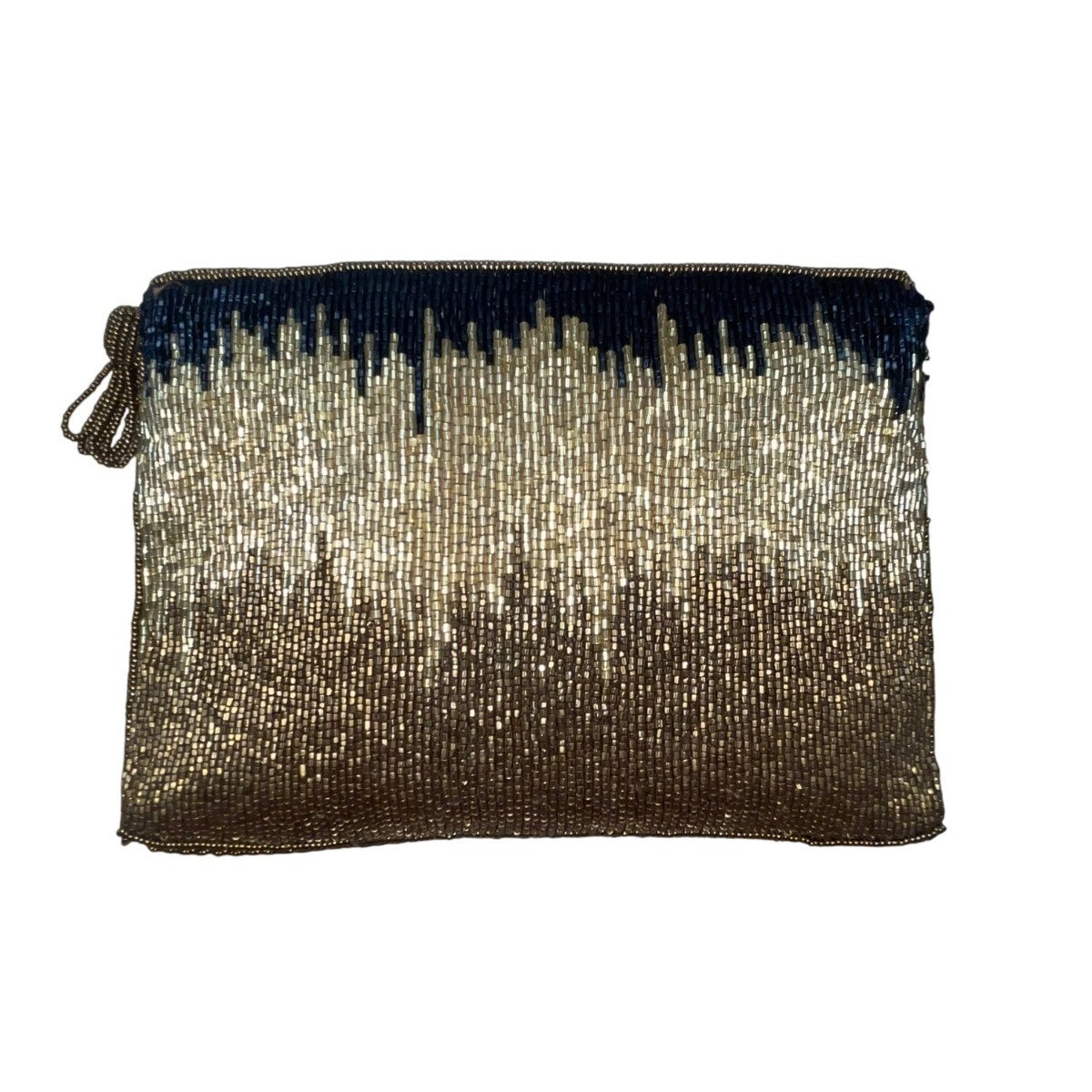 Handmade Women’s Black & Gold Beaded Tassel Zippered Clutch Bag