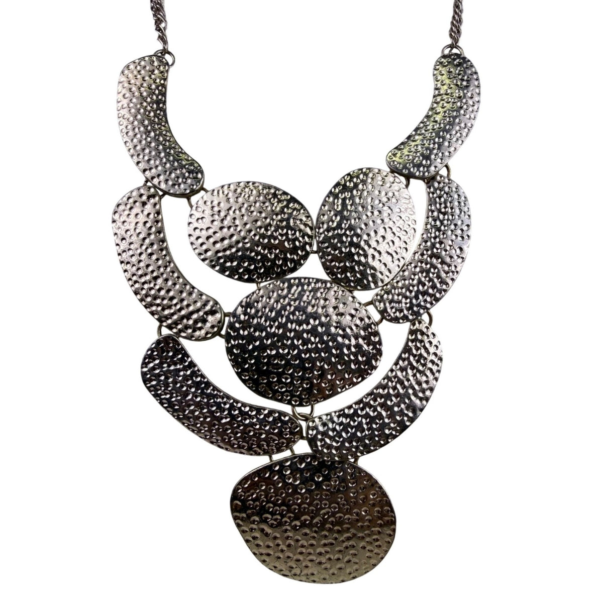 Textured Gold Tone Womens Metal Bib Necklace Tribal Ethnic Design 