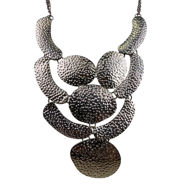 Textured Gold Tone Womens Metal Bib Necklace Tribal Ethnic Design 