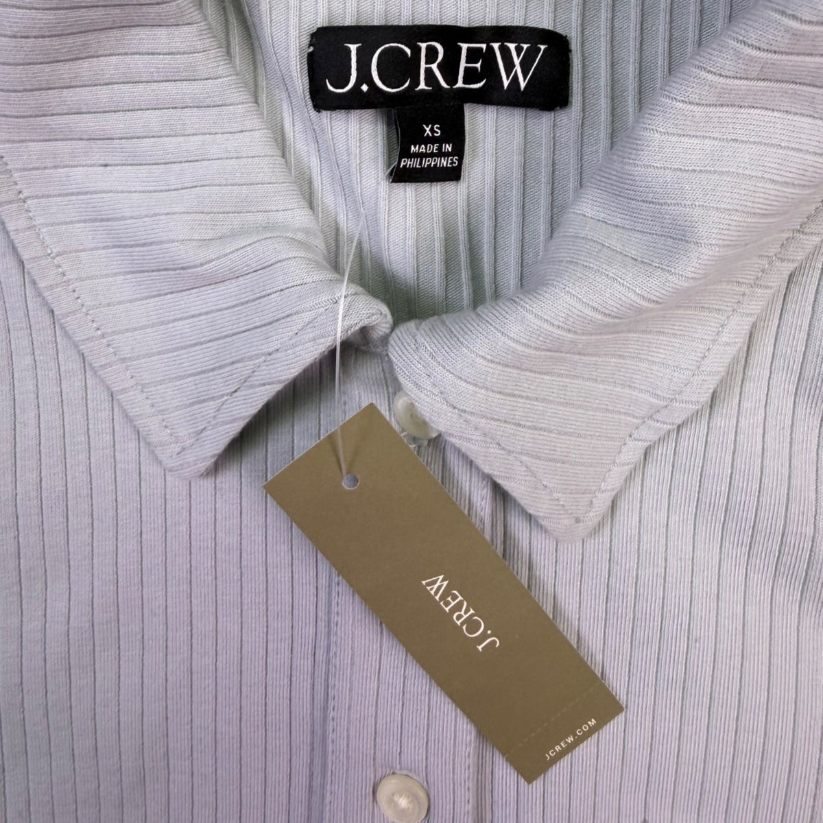 J.Crew Womens Light Blue Ribbe Polo Shirt  Short Sleeve Button Front Sz XS