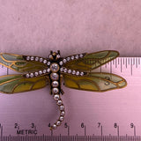 Kenneth Jay Lane Gold Tone & Green Rhinestone Dragonfly Brooch Enamel Wings