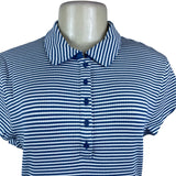 J.Crew Womens Blue & White Striped Collared Short Sleeve Polo Shirt Size L - New