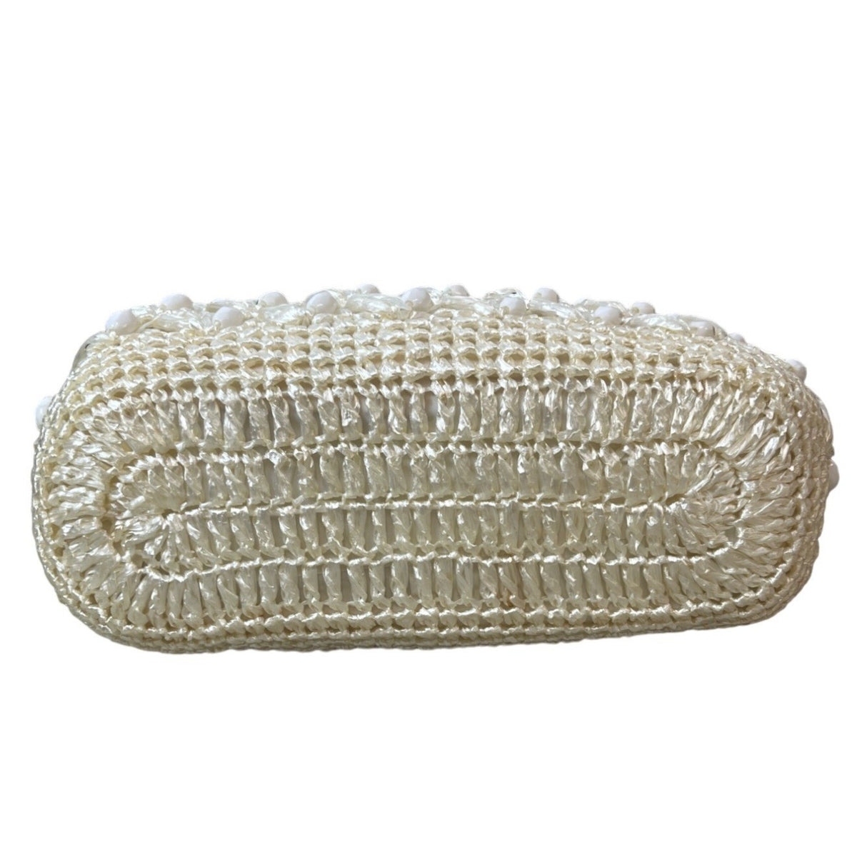 Vintage Women's White Ivory Woven Basket Beads Kiss-lock Handbag Sz M