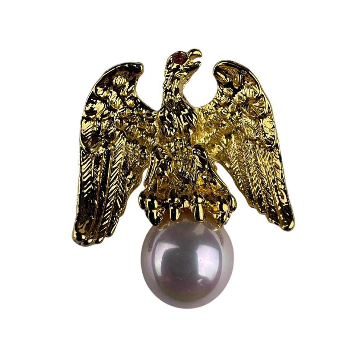 Ann Hand Womens Gold Tone Eagle Brooch With Faux Pearl Accent Elegant Pin