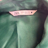 Zara Womens Green Satin Button-Up Long Sleeve Shirt Chic Fashion Sz XL