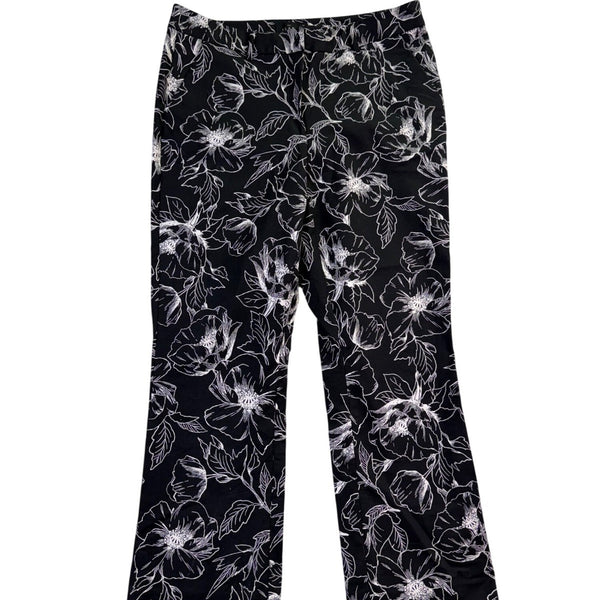 White House Black Market Womens Black Floral Flare Crop Pants Size 10
