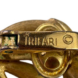 Crown Trifari Womens Gold Tone Metal Clip-On Earrings Vintage Swirl Leaf Design