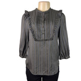 Marc By Marc Jacobs Womens Gray 100% Silk Ruffled Striped Blouse Size 8