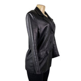Versari Womens Black Leather Blazer Jacket Made In Italy Size 42