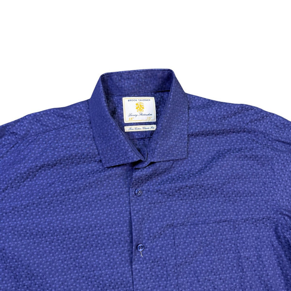 Brook Taverner Mens Navy Cotton Classic Fit Dress Shirt 18" Collar 35" Sleeve