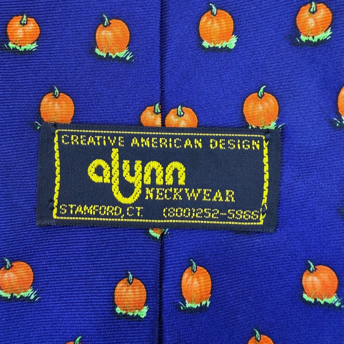 Alynn  Blue 100% Silk Pumpkin Pattern Necktie Fall Holiday Design Made In USA