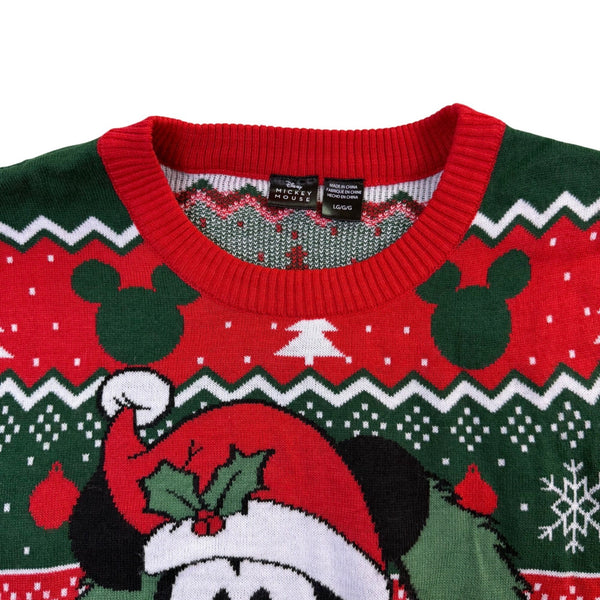 Disney Unisex Green Red Mickey Mouse Holiday Sweater Christmas Size Large
