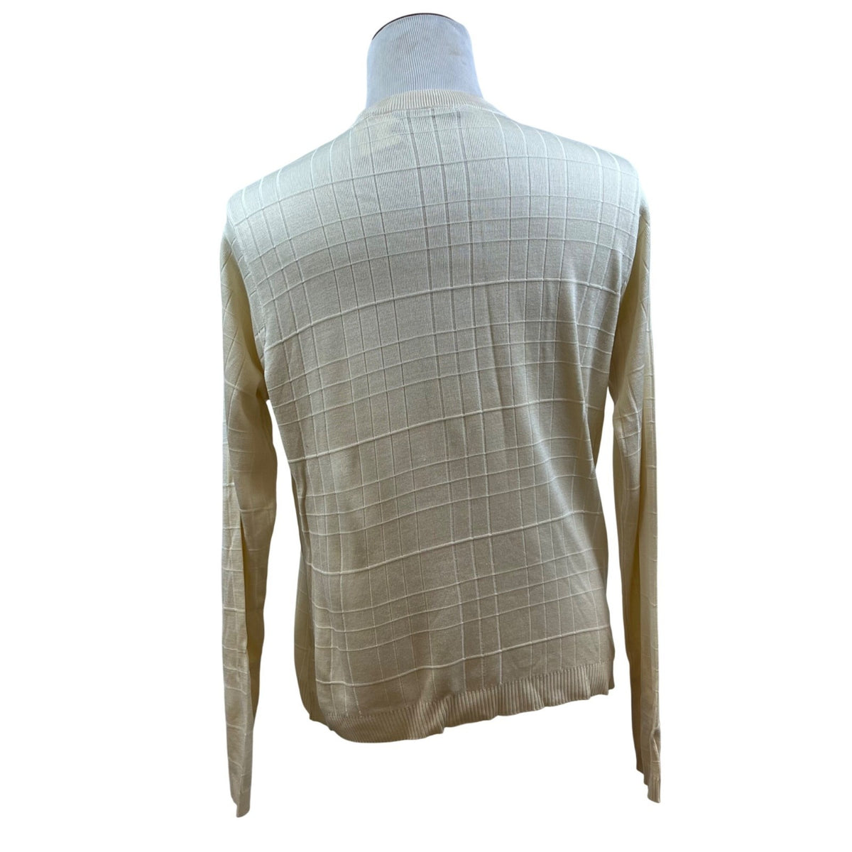 Bachrach Mens Cream 100% Silk Long Sleeve Sweater Grid Pattern Size L