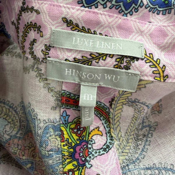 Hinson Wu Womens Pink Luxe Linen Paisley Tunic Shirt Dress Button Back Size M