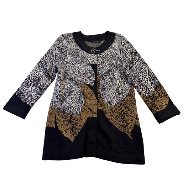 Nic + Zoe Womens Black & Tan Cotton Blend Leaf Print Long Sleeve Jacket Size L