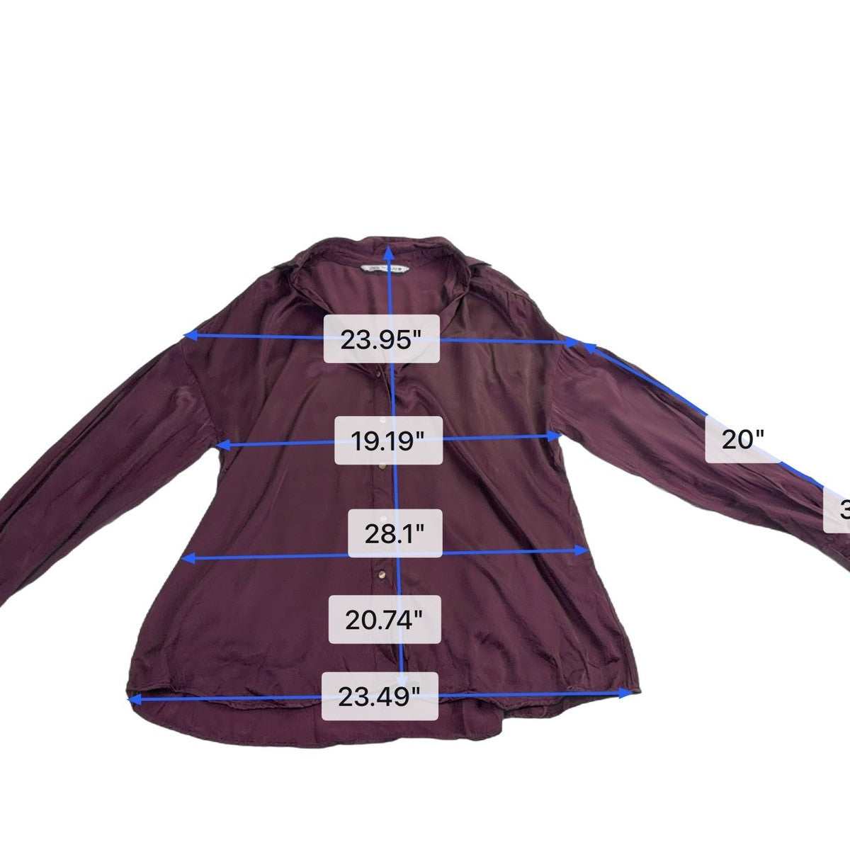 Zara Womens Purple Satin Button-Up Long-Sleeve Blouse Lightweight Sz XL 