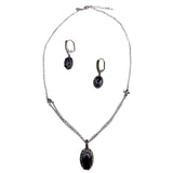 Premier Designs Womens Silver Tone Necklace & Earrings Set Black Oval Pendant