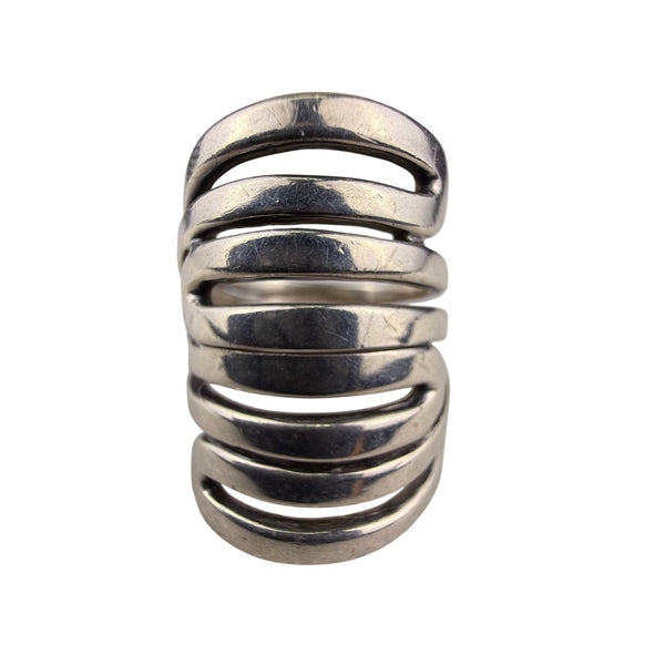 Sterling Silver India Spiral Wide Band Wraparound Ring Modernist Design Size 7