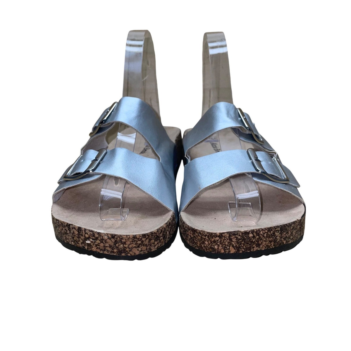 Alexis Bendel Women’s Silver Double-Buckle Cork Sole Kylie Slip-On Sandal Size 9