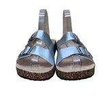 Alexis Bendel Women’s Silver Double-Buckle Cork Sole Kylie Slip-On Sandal Size 9