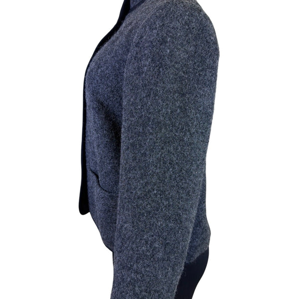 Saint Laurent Womens Gray Wool Button-Up Jacket Gold Accent Pockets Size 38