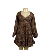 Altard State Womens Brown Cotton Floral Print Long Sleeve Tiered Mini Dress Sz M