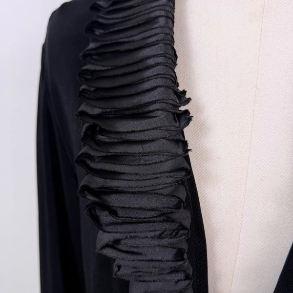 Chicos Womens Black Ruffled Embellished Travelers Cardigan Open Front Size 1