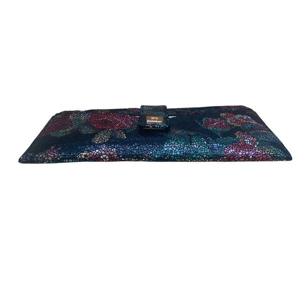 Lodis Women’s Black Multicolor Floral Print Leather RFID Snap Closure Wallet