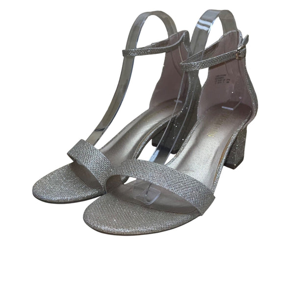 Dream Pairs Women’s Golden Glitter Open Toe Low-Chunk Ankle Strap Heels Size 9